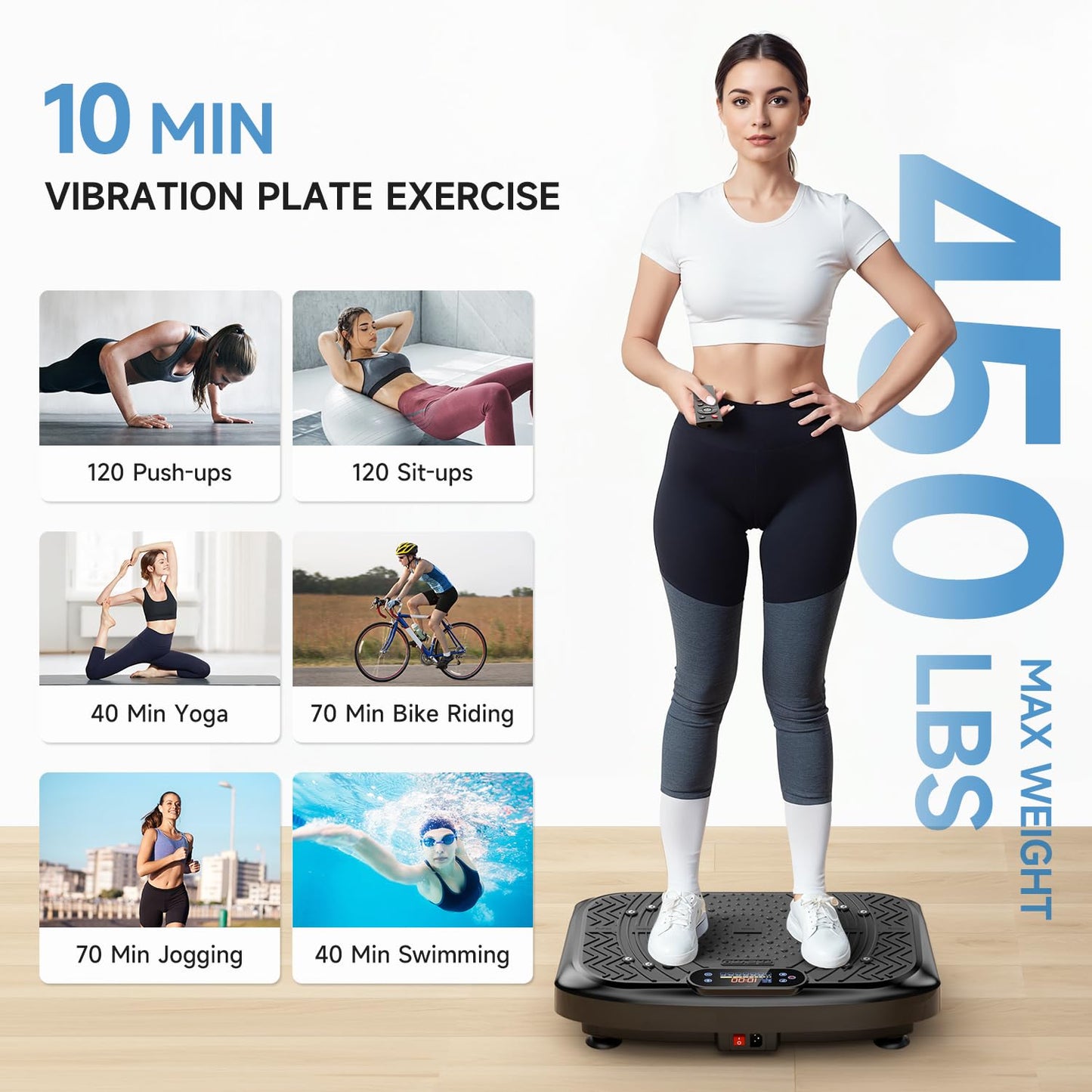 Vibration Plate Exercise Machine,Vibration Plate Machine 199 Adjustable Speed,Vibrating Plate Exercise Machine Automatic Mode P1-P7,Vibration Platform with Bluetooth 450 Lbs Capacity(Raven Black)