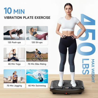 Vibration Plate Exercise Machine,Vibration Plate Machine 199 Adjustable Speed,Vibrating Plate Exercise Machine Automatic Mode P1-P7,Vibration Platform with Bluetooth 450 Lbs Capacity(Raven Black)