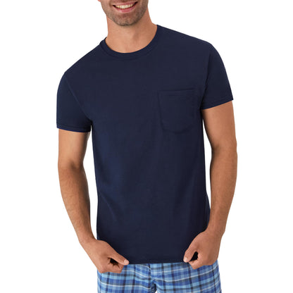Hanes Men's Pocket Undershirt Pack, Cotton Crew Neck T-Shirt, Moisture Wicking Tee, Assorted 6-Pack, Grey Heather, Black, White, Navy, Blue Heather, Large 🍁 All In One Marketplace Canada