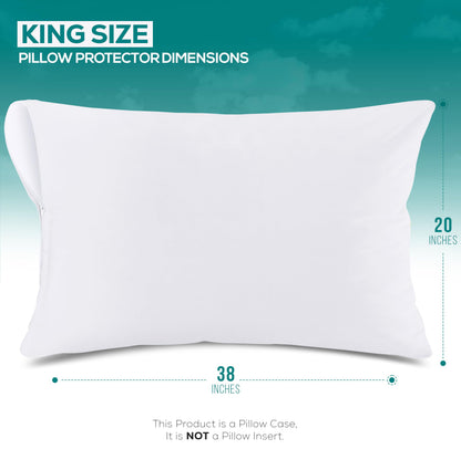 Utopia Bedding Waterproof Pillow Protectors Zippered King Size (2 Pack, White), Zippered Pillowcases, Bed Bug Proof Pillow Encasement Covers 20 x 38 Inches