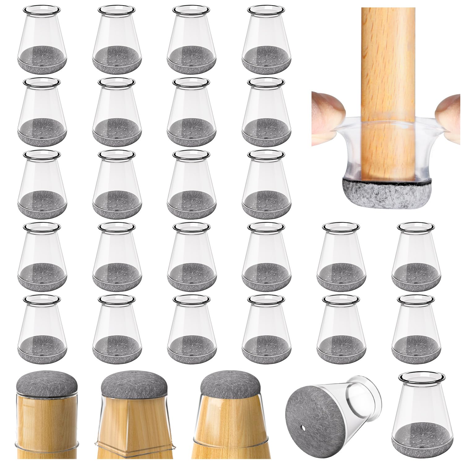 Chair Leg Floor Protectors 24PCS Furniture Sliders for Hardwood Floors, Silicone Chair Leg Protectors for Protecting Floors from Scratches and Noise, Fit:8/16" to 15/16" (13-23mm)