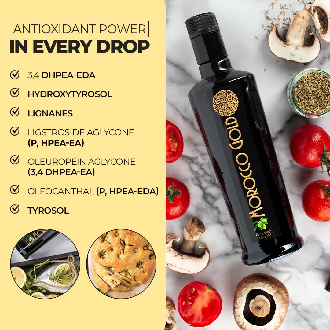 Morocco Gold Early Harvest Extra Virgin Olive Oil – Cold Pressed, 652mg/kg Polyphenols, 500ml