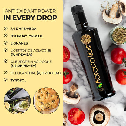 Morocco Gold Early Harvest Extra Virgin Olive Oil – Cold Pressed, 652mg/kg Polyphenols, 500ml