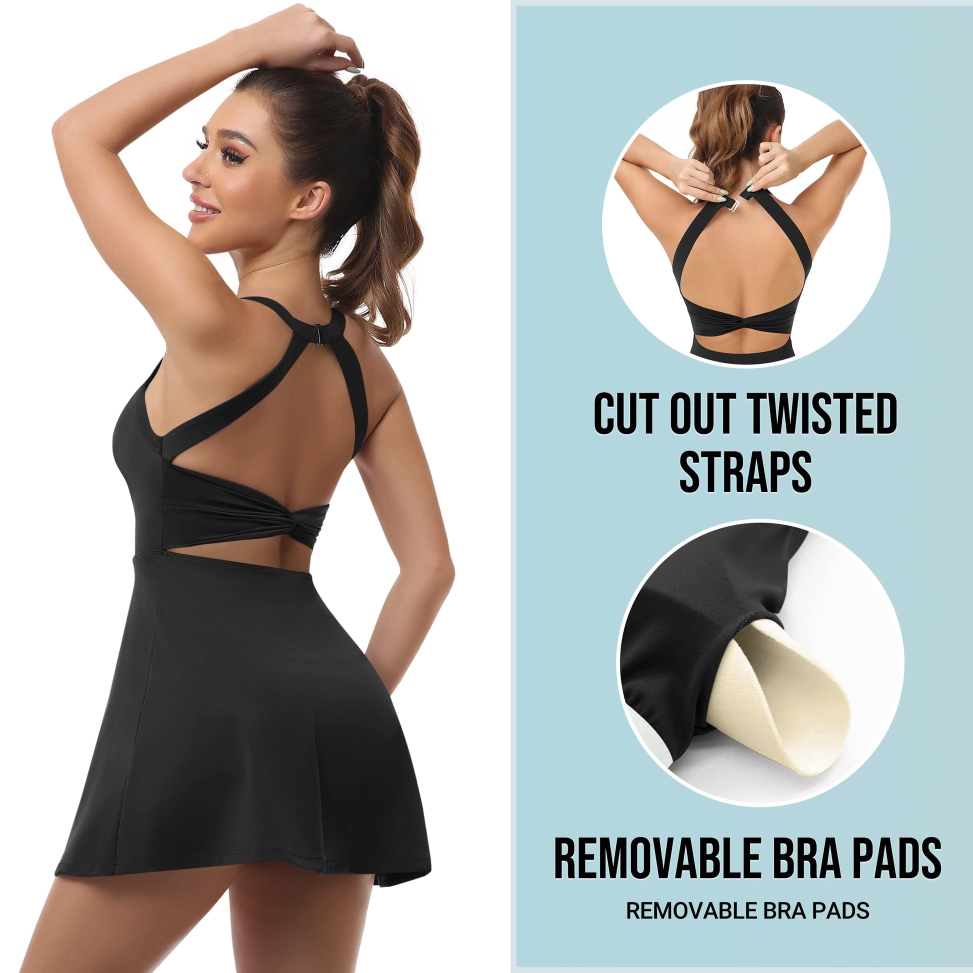 Womens Workout Tennis Dress with Built in Shorts and Bra Athletic Golf Activewear for Exercise, Black, Medium JAFINSY