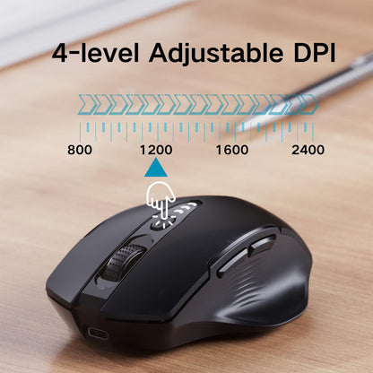 Bluetooth Mouse,[Upgraded] Wireless Mouse Rechargeable,Tri-Mode (BT 5.0/4.0+2.4G Hz),Computer Mouse with Visible Battery Level, 4 Adjustable DPI, Portable PC Mouse for MacBook Chromebook,Black