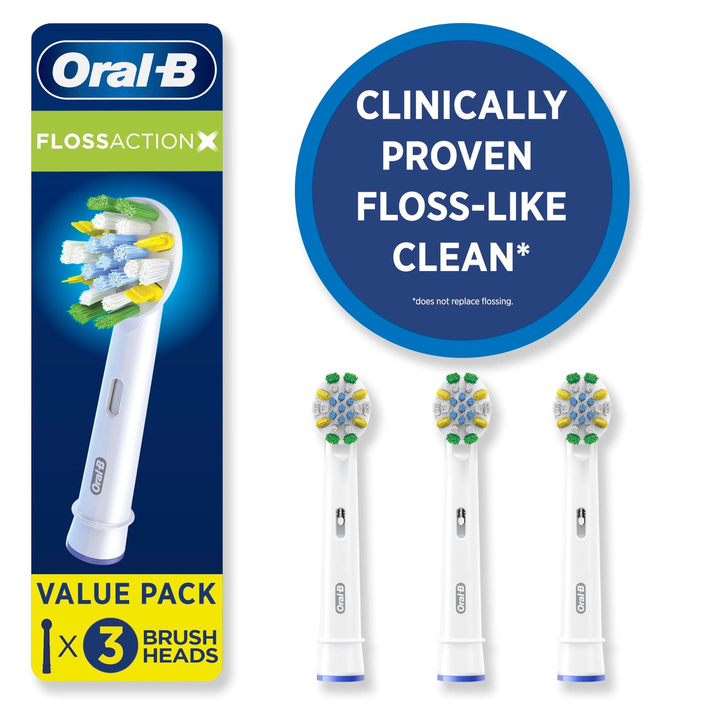 Oral-B FlossAction XFilaments Electric Toothbrush Replacement Brush Heads Refill, white (3 count) Oral-B