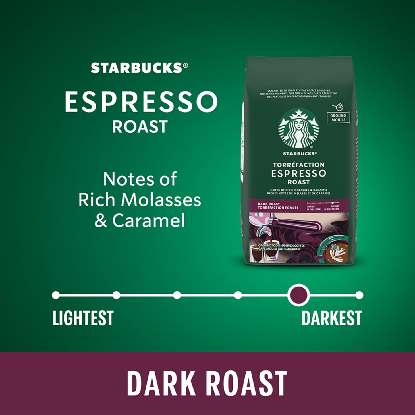 Starbucks Espresso Roast Ground Coffee 340g - 6 Pack Dark Roast