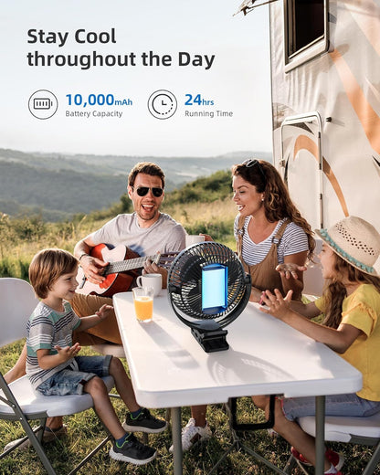 Koonie 10000mAh Clip on Fan Rechargeable, 8-Inch Battery Operated Desk Fan, USB Fan with 4 Speeds, Strong Airflow Sturdy Clamp for Golf Cart Office Desk Outdoor Travel Camping Tent Gym Treadmill,Black