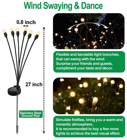 SIOTMERA 8 Count Solar Lights Outdoor Waterproof IPX5, Solar Garden Lights, Wind Swaying Firefly Lights, Solar Christmas Lights, for Yard Lawn Pathway Decoration Lighting,6LED WarmYellow