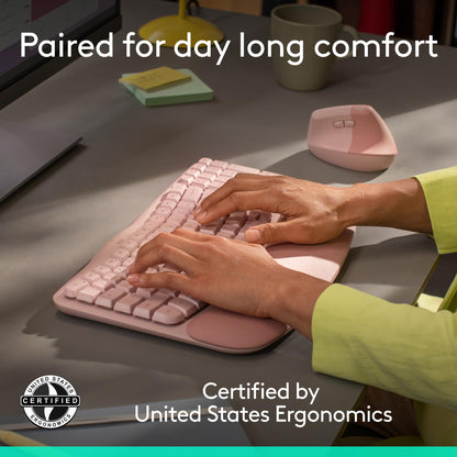 Logitech Wave Keys & Lift Vertical Mouse Ergonomic Wireless Combo - Rose