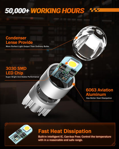 SEALIGHT 194 LED Bulbs 6000K White, 168 2825 T10 W5W 3030 Bright LED Chips, Dome Light, Map Light, Door Light, Courtesy Light, License Plate Light, Pack of 10 SEALIGHT