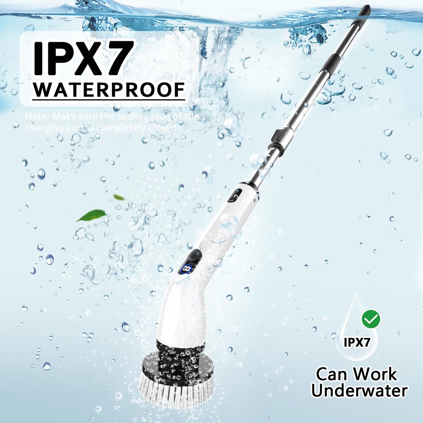 TUYU Electric Spin Scrubber, Full-Body IPX7 Waterproof Bathroom Scrubber with Power LCD Display, Adjustable Extension Handle, Cordless Shower Cleaner Brush for Bathtub Kitchen Wall Cleaning - Available at All In One Marketplace Canada