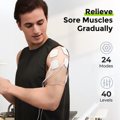 AUVON 3-in-1 TENS Machine, TENS EMS Muscle Stimulator with 40 Intensities for Gradual Shoulder, Sciatica, Back Pain Relief, 24 Modes Rechargeable TENS Unit Massager with 12 TENS Pads - Available at All In One Marketplace Canada