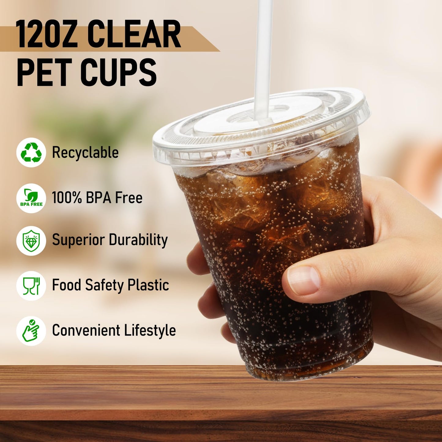 100 Pcs Clear Plastic Cups with Flat Lids and Straws, 12 oz Disposable PET Iced Coffee Cups - Ideal for Ice Coffee, Smoothie, Juice, Lemonade, Cold Beverages - Available at All In One Marketplace Canada