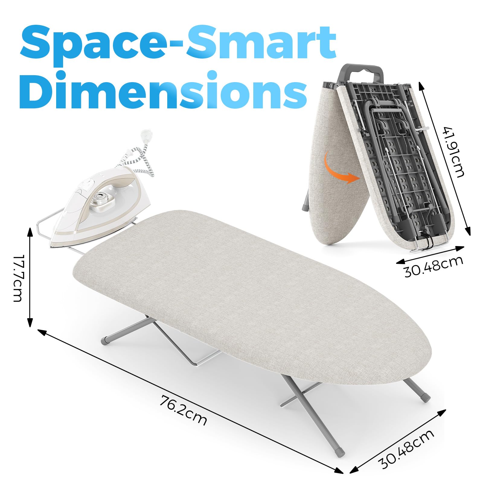KINGBOARD Tabletop Ironing Board, Small Iron Board with Iron Rest, Folding Iron Board, Extra Thick Cover, Portable Tabletop Ironing Board with Non-Slip Feet, 30x12 Beige - Available at All In One Marketplace Canada
