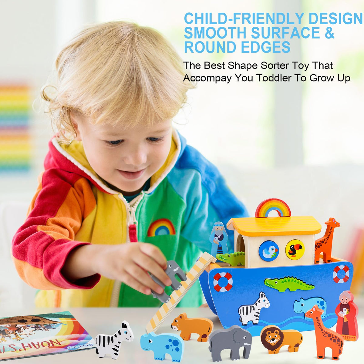 Toddlers Montessori Wooden Noah's Ark Toy for 1-3 Boys Girls Baptism Gifts 🍁 All In One Marketplace Canada