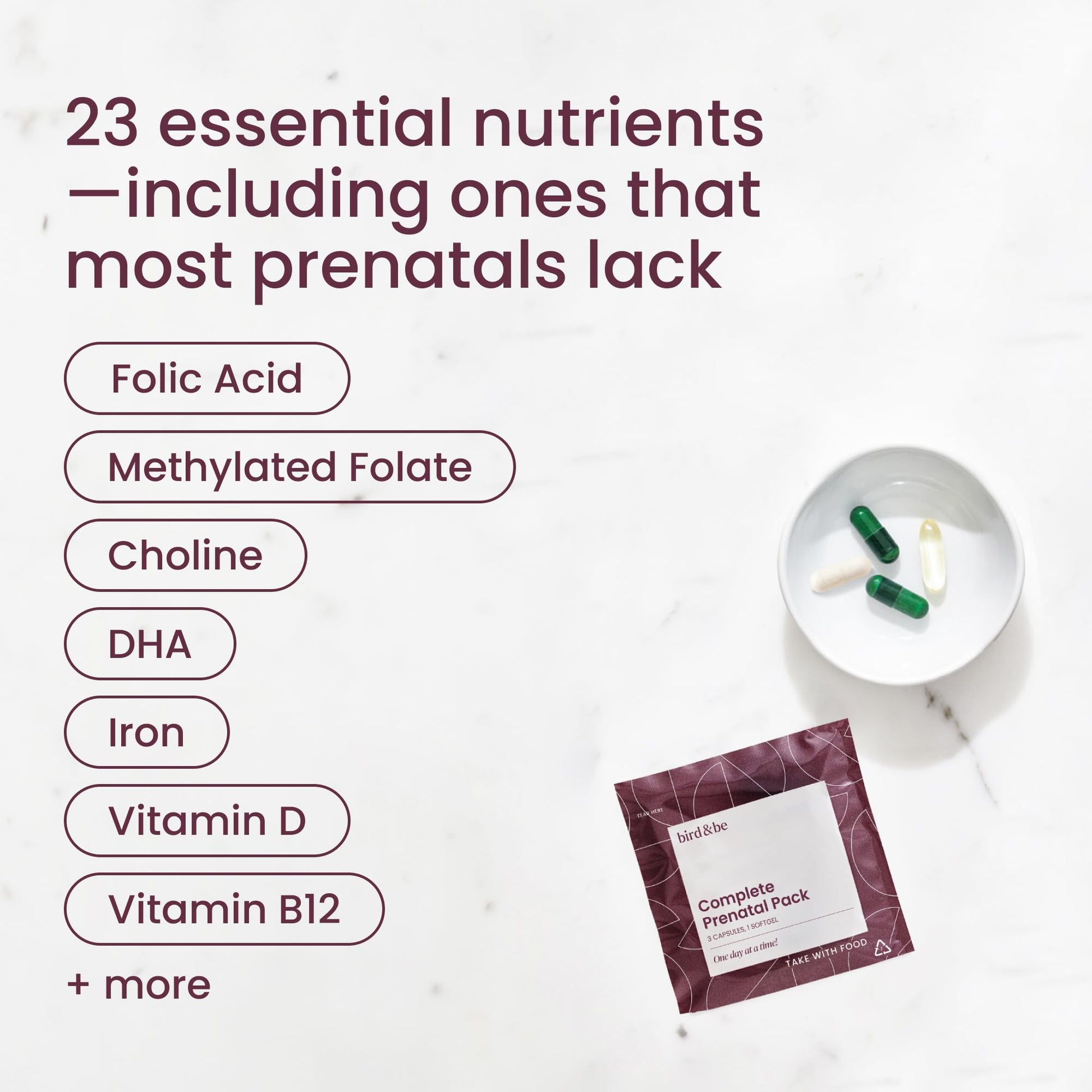 Complete Prenatal Pack – Prenatal Vitamins with Iron, Methylated Folate, DHA (Omega-3), Choline, Iodine and Essential Nutrients – Supports Early Fetal Development and Maternal Health – 30-Day Supply - Available at All In One Marketplace Canada