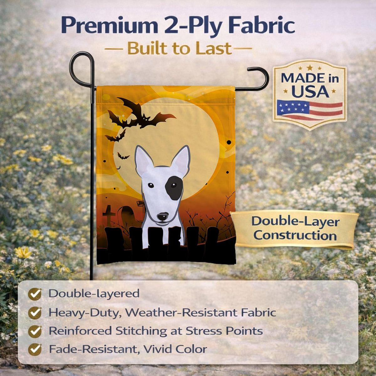 Drapeau de jardin Caroline's Treasures BB1767GF Halloween Bull Terrier, petit, multicolore