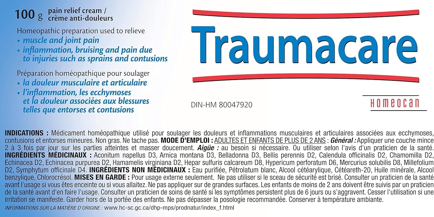 Homeocan Homeopathic Arnica Cream, Bruise Cream, Non Greasy, 100g Traumacare