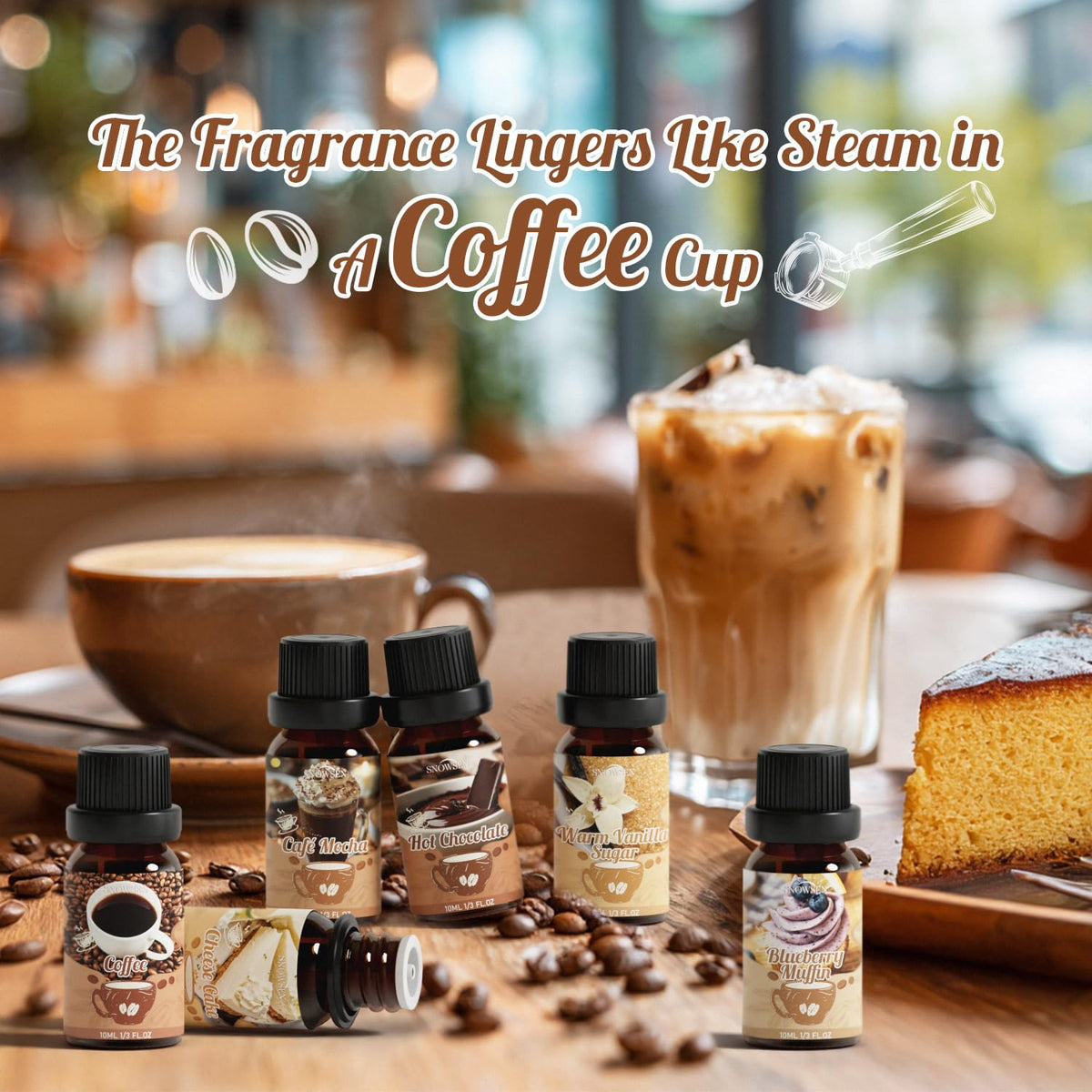 SNOWSEN Coffee Essential Oils Set—Blueberry Muffin, Café Mocha, Hot Chocolate, Cheese Cake, Coffee, Warm Vanilla Sugar Essential Oils for Diffuser, Candle & Soap Making, Diffuser Oils Scents 🍁 All In One Marketplace Canada