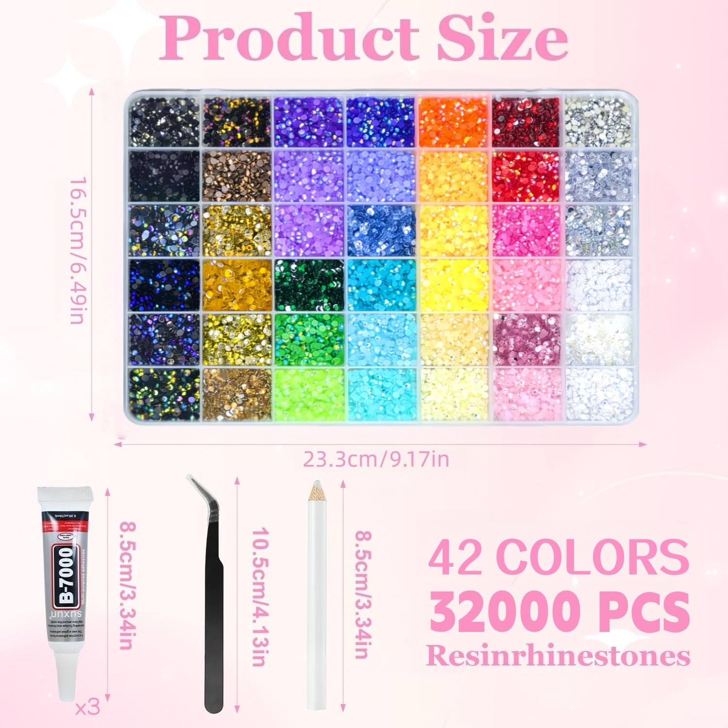 42 Colors 32000Pcs Jelly Rhinestones Bedazzling Kit, 3mm Multicolor Flatback Gems for Crafting, Bedazzle Kit with Tweezers Pen 3Pcs B7000 Glue for Clothes Book Shoes Nails Art Makeup - Available at All In One Marketplace Canada