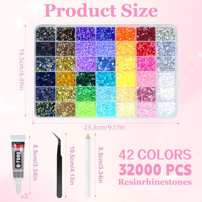 42 Colors 32000Pcs Jelly Rhinestones Bedazzling Kit, 3mm Multicolor Flatback Gems for Crafting, Bedazzle Kit with Tweezers Pen 3Pcs B7000 Glue for Clothes Book Shoes Nails Art Makeup - Available at All In One Marketplace Canada