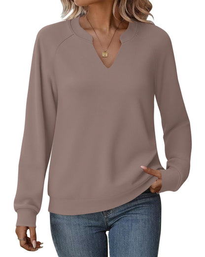 MISFAY Women's V Neck Sweatshirt Long Sleeve Pullover Tops,Coffee,M 🍁 All In One Marketplace Canada