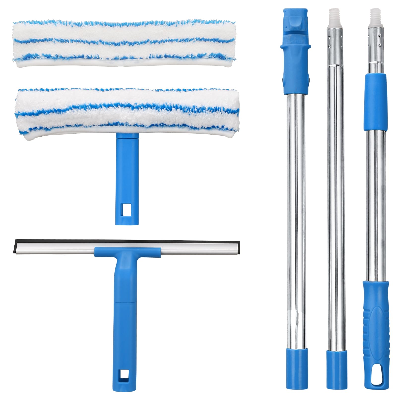 Mitclear Window Cleaner with Long Handle(57IN), Glass Cleaning Tools with Silicone Squeegee & Microfiber Scrubber, Window Cleaning Kit for Shower Glass Mirror Door Car - Available at All In One Marketplace Canada