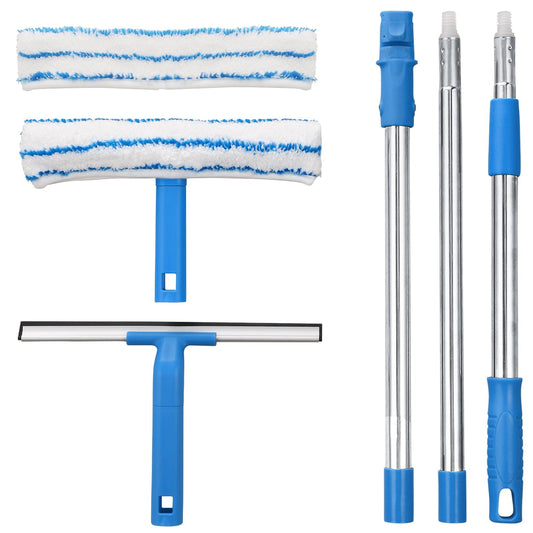 Mitclear Window Cleaner with Long Handle(57IN), Glass Cleaning Tools with Silicone Squeegee & Microfiber Scrubber, Window Cleaning Kit for Shower Glass Mirror Door Car - Available at All In One Marketplace Canada