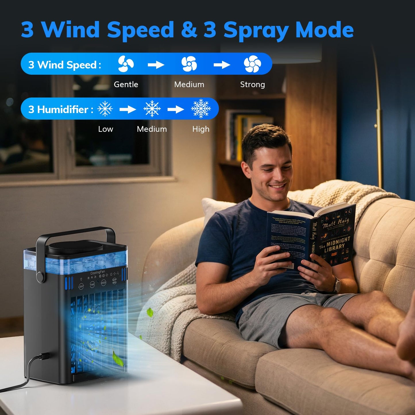 Portable Air Conditioner, Mini Air Conditioner Portable Cooling Fan with Remote Control, 3 Wind Speed & 3 Mist Level & 2-8H Timer Evaporative Air Cooler for Home Office Room, Black - Available at All In One Marketplace Canada