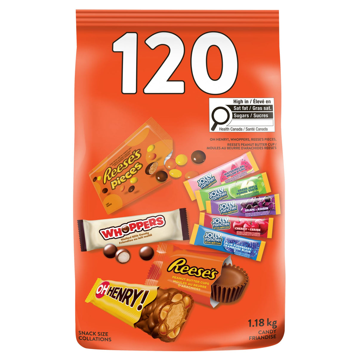 HERSHEY’S Assorted Halloween Candy Variety Bag – 120 Count, 1.18 kg, Individually Wrapped Bulk Mix for Trick‑or‑Treat, Bags & Bowl (REESE’S, OH HENRY!, WHOPPERS, JOLLY RANCHER)