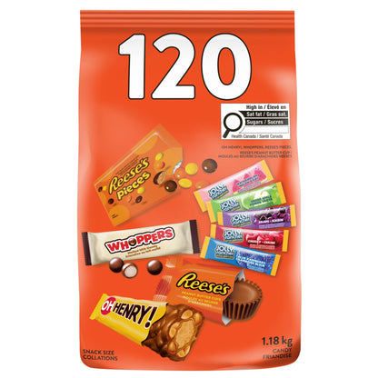 HERSHEY’S Assorted Halloween Candy Variety Bag – 120 Count, 1.18 kg, Individually Wrapped Bulk Mix for Trick‑or‑Treat, Bags & Bowl (REESE’S, OH HENRY!, WHOPPERS, JOLLY RANCHER)