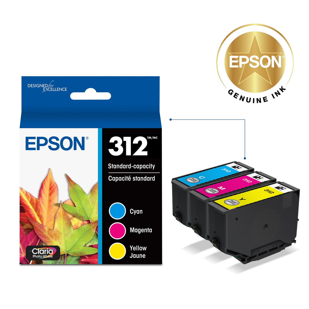 Epson 312 Genuine Ink Cartridges 3-Pack Standard Capacity T312923