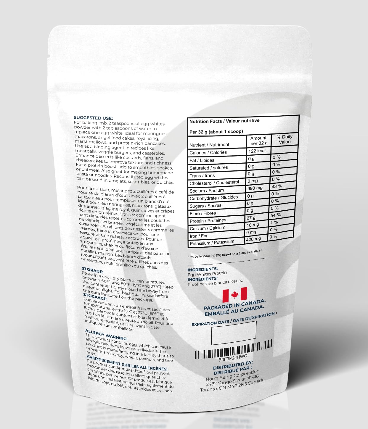 Pure Egg White Protein Powder 500g – Unflavored, Pasteurized, Keto & Gluten-Free