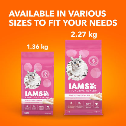 IAMS Proactive Health Sensitive Digestion & Skin Adult Dry Cat Food – Turkey – 2.72KG (5.9LB) Bag - Available at All In One Marketplace Canada