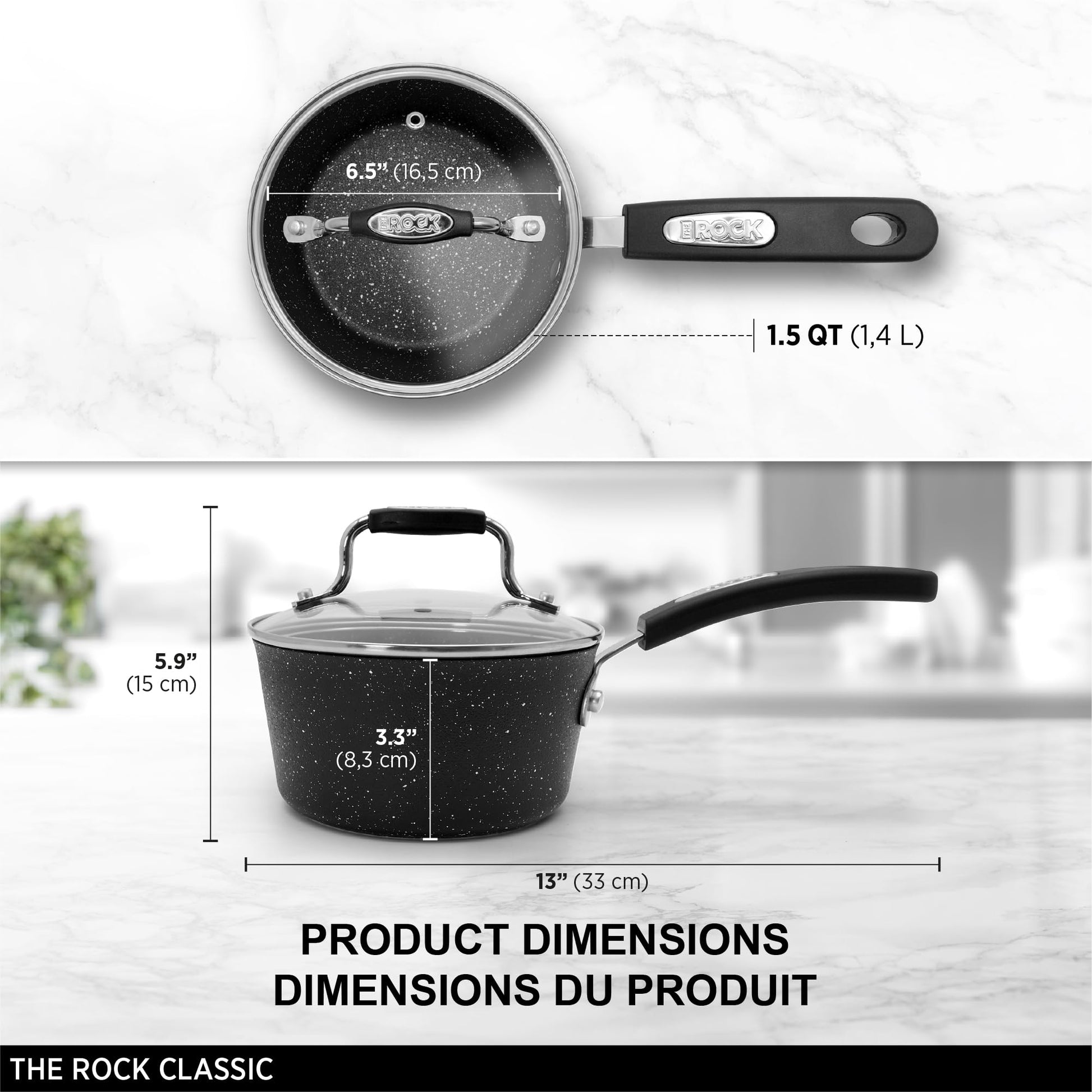 Starfrit The Rock 1.4L (1.5Qt) Non-Stick Saucepan - Durable Forged Aluminum - Oven Safe - PFOA Free - Easy to Clean - Black Starfrit