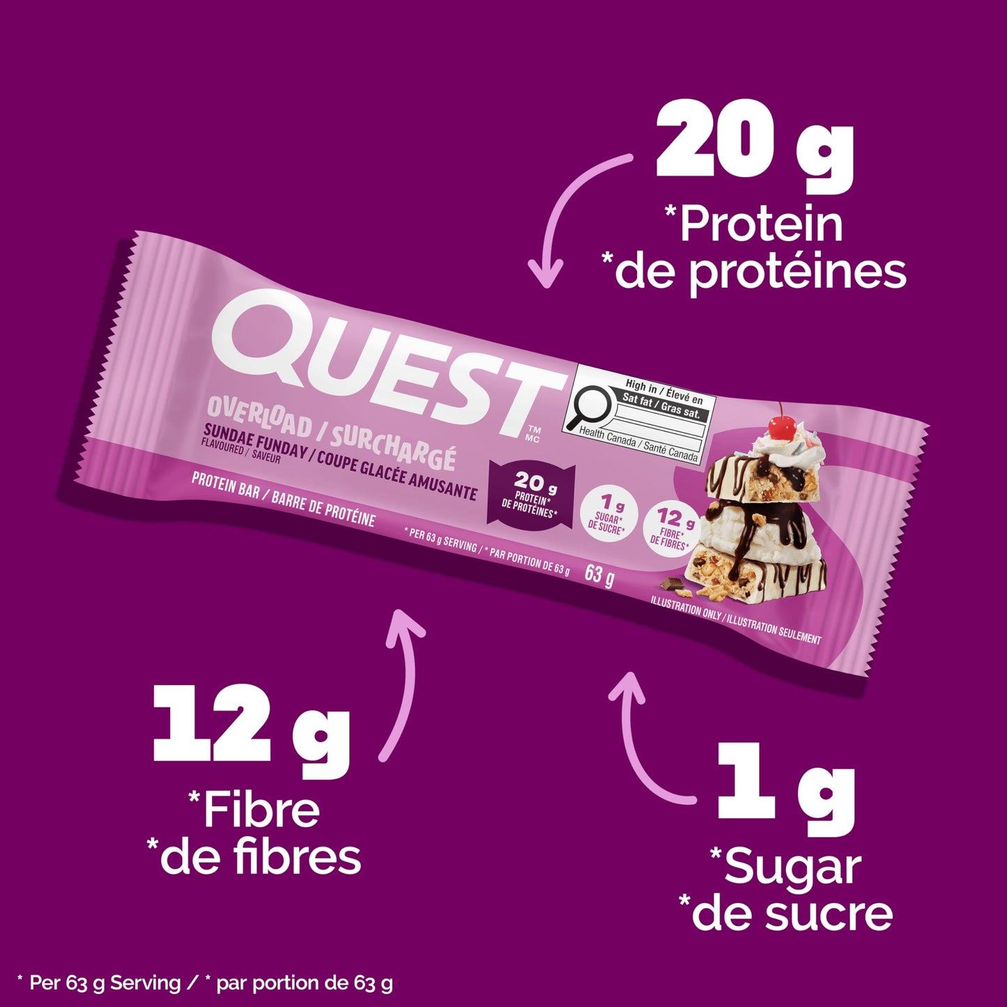 Quest Nutrition Overload Protein Bar, Sundae Funday Flavour, Protein Bars, Gluten Free, 12ct 🍁 All In One Marketplace Canada