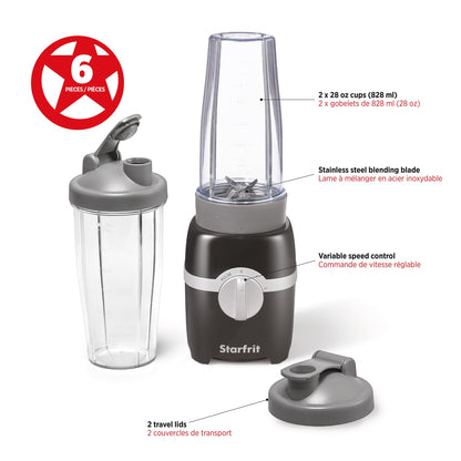 Starfrit Personal Blender, Two 828ml Cups, High, Low & Pulse Modes, 300W, Black - Available at All In One Marketplace Canada