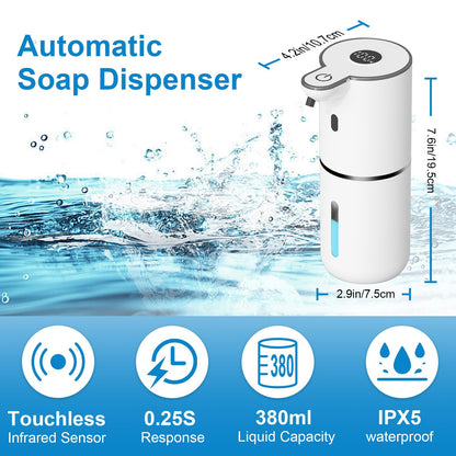 Automatic Liquid Soap Dispenser Touchless, USB Rechargeable Smart Hand Soap Dispenser, 6-Level Adjustable, 12.8oz/380mL Wall Mount for Bathroom Kitchen Dish Soap