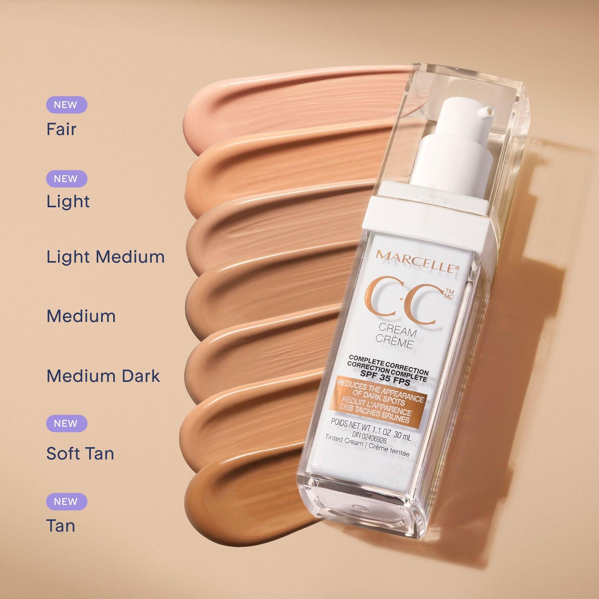 Marcelle CC Cream SPF 35, Light Medium, Complete Correction, Tinted Moisturizer, Non-Comedogenic, Perfume-Free, Paraben-Free, Oil-Free, Hypoallergenic, Cruelty-Free, 30 mL MARCELLE
