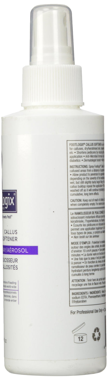 Footlogix Professional Callus Softener Spray – Pre-Pedicure Prep for Thick, Hard Skin – No Rinse Required, Non-Acidic Formula – 6.09 oz / 180 ml