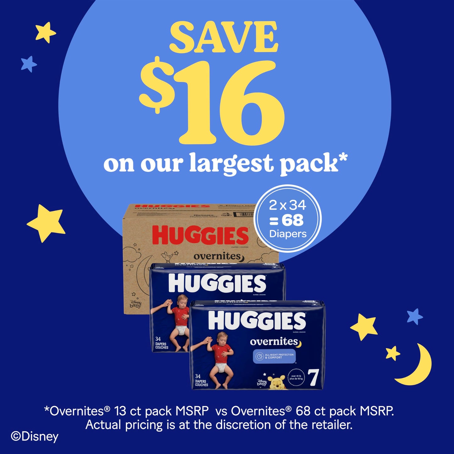 Huggies Overnites Size 7 Overnight Diapers (41+ lbs), 36 Ct