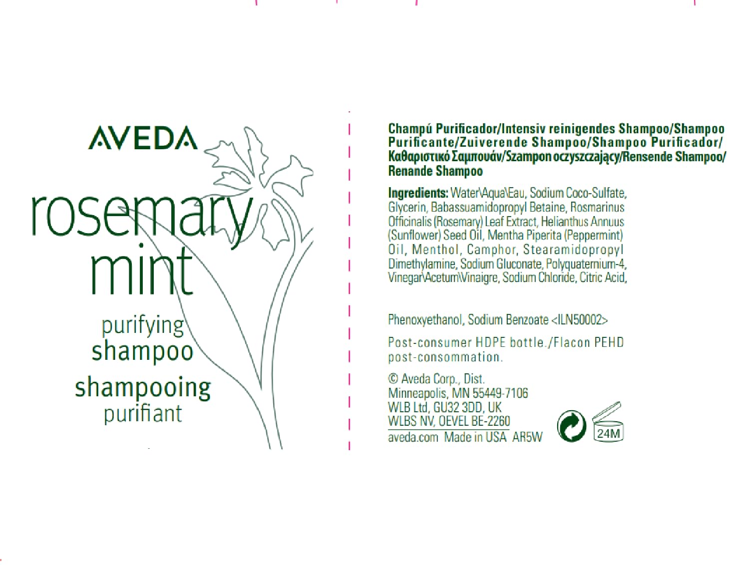 Aveda Rosemary Mint Purifying Shampoo | Clarifying Shampoo | Adds Shine | for Normal to Oily Hair, Fine to Medium Hair Types | 97% Naturally Derived*, 250ml - Available at All In One Marketplace Canada
