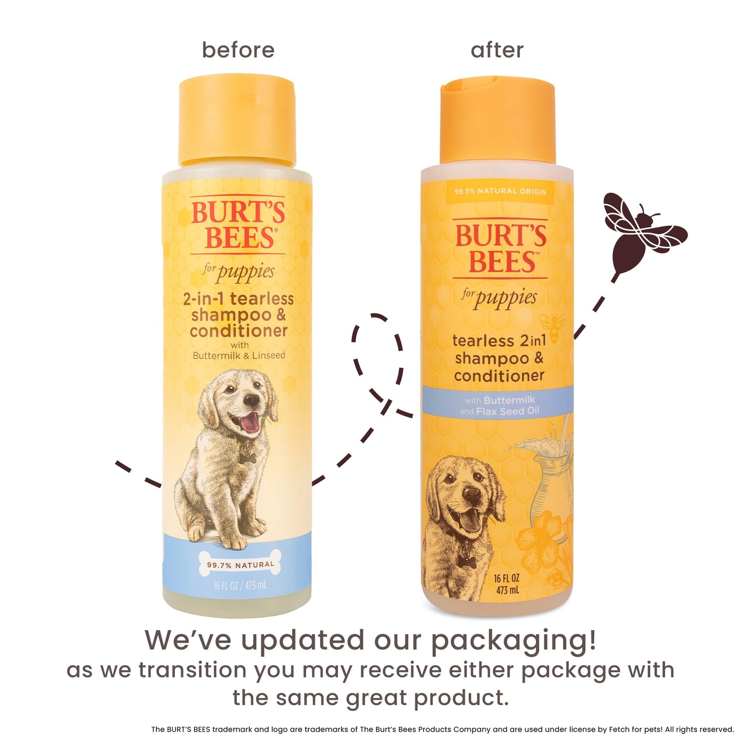 Burt's Bees for Puppies Natural Tearless 2 in 1 Shampoo and Conditioner | Made with Buttermilk and Linseed Oil | Best Tearless Puppy Shampoo for Gentle Skin and Coat | Made in USA, 16 Oz