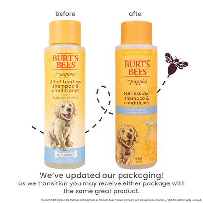 Burt's Bees for Puppies Natural Tearless 2 in 1 Shampoo and Conditioner | Made with Buttermilk and Linseed Oil | Best Tearless Puppy Shampoo for Gentle Skin and Coat | Made in USA, 16 Oz