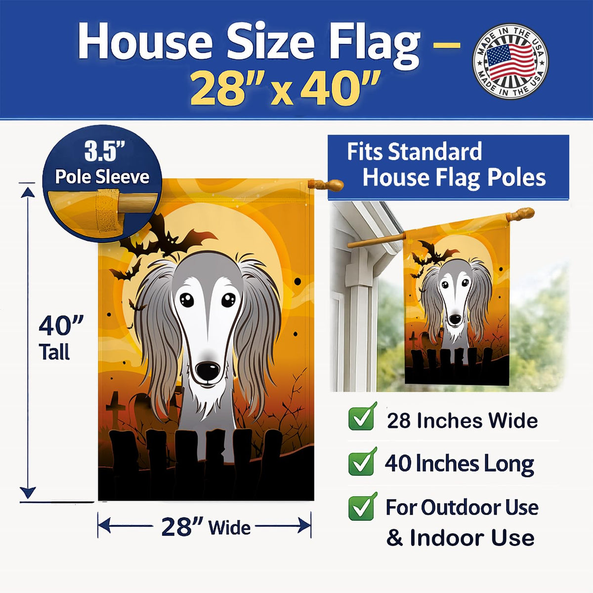 Drapeau de maison en toile Halloween Saluki BB1787CHF de Caroline's Treasures, multicolore, grand
