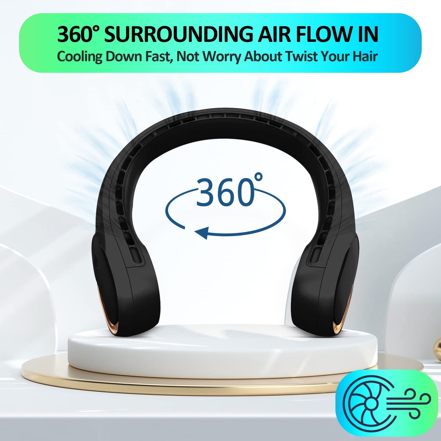 Portable Neck Fan, Personal Bladeless Neck Fans for Men, Upgraded Increase Air Volume & 4000mAh Battery, Ultra Quiet, 4-16 Hours Use Time Wearable Fan USB Rechargeable for Home Travel-Black - Available at All In One Marketplace Canada