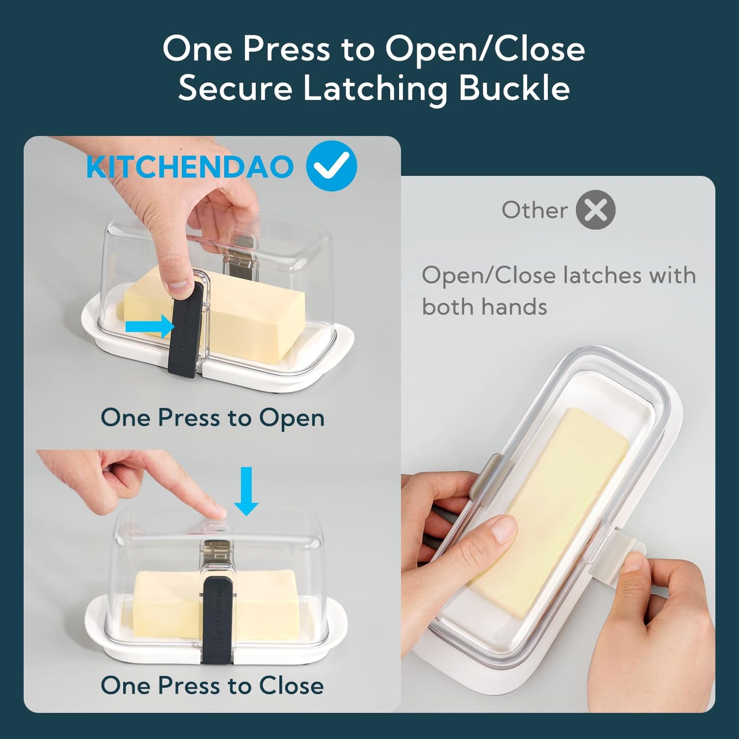 Large One-Handed Butter Dish with Lid for 1 lb Canadian Butter, Airtight Butter Keeper with Lid Fit a Full Pound Block of Butter,Locking Butter Container for Countertop,Cat/Dog Proof(White) - Available at All In One Marketplace Canada