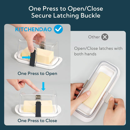Large One-Handed Butter Dish with Lid for 1 lb Canadian Butter, Airtight Butter Keeper with Lid Fit a Full Pound Block of Butter,Locking Butter Container for Countertop,Cat/Dog Proof(White) - Available at All In One Marketplace Canada