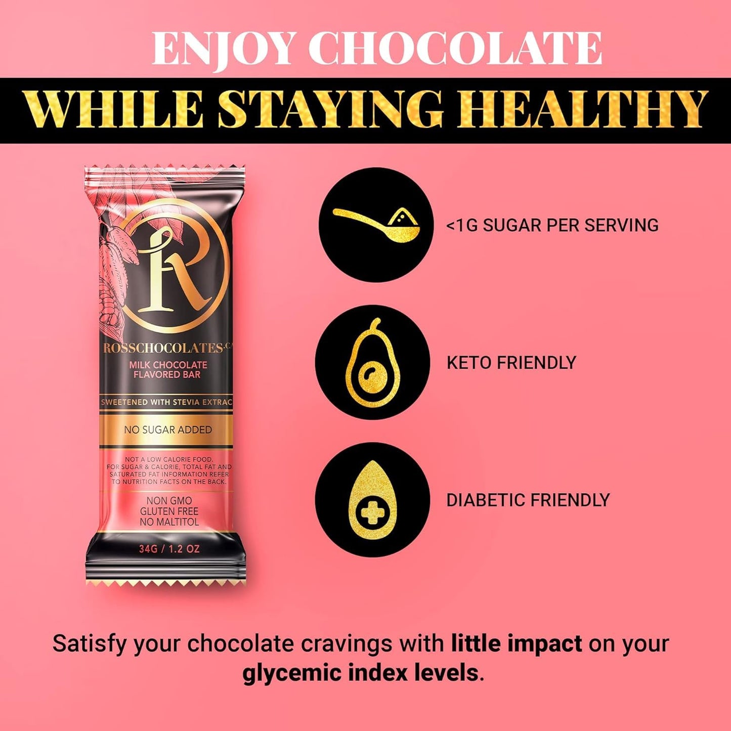 Ross Chocolates Milk Chocolate Bars – Stevia Sweetened, Sugar-Free, Keto & Diabetic Friendly – 12 Pack